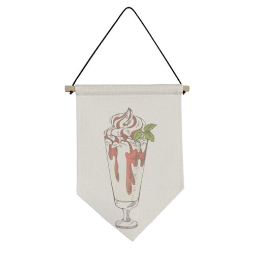 Drapeau en toile suspendu avec motif tasse rouge et blanc pour ambiance cuisine café
