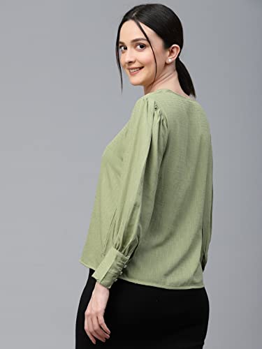 Image of Style Quotient Women Black Self Design Polyester Regular Smart Casual Top