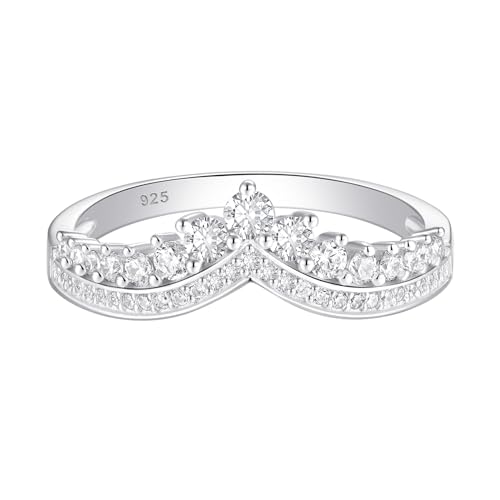 Newshe Jewellery Crown Wedding Bands for Women Cubic Zirconia Stackable Eternity Rings 925 Sterling Silver Engagement Ring Anniversary Size 5-10