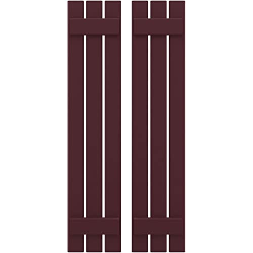 Ekena Millwork ARW101SB311X66WRH Americraft Three 2 Exterior Real Wood Spaced Board-n-Batten Shutters (Per Pair), 11 1/2"W x 66"H, Wine Red