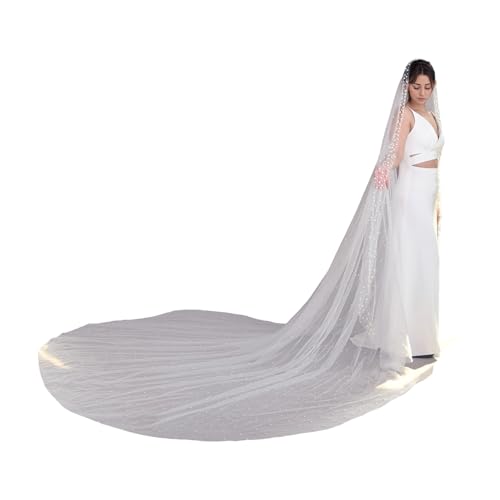 Velos de boda ligeros estilo catedral para cubrir el cabello de novia con perlas