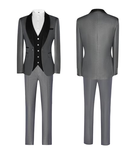 Mens Tuxedo Suits Slim Fit 3 Piece Glitter Suit for Men Shawl Lapel Formal Jacket Vest Pants for Wedding Prom Dinner4