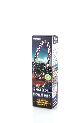 12 pack baseball necklace 18inch team gift for baseball funs three braided titanium tornado rope design with muti - color for pick