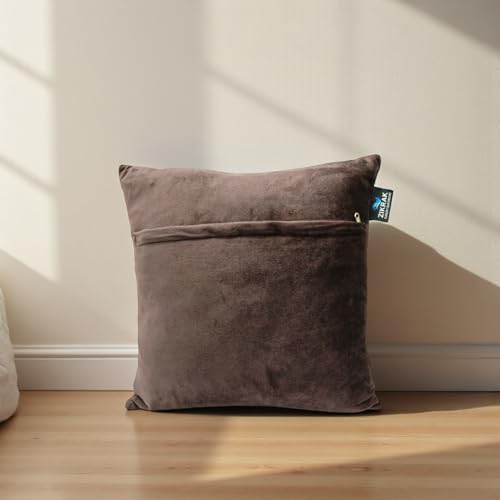 Image of Home Velvet Cushion Cover with Golden Stripes, Aqua Pack of 5, 16x16 to 26x26 Inch (Brown, 20x20in)