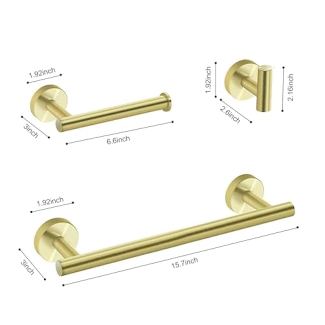 Elegant 3-Piece Bathroom Hardware Set for Enhanced Style and Organization, Brushed Gold Finish