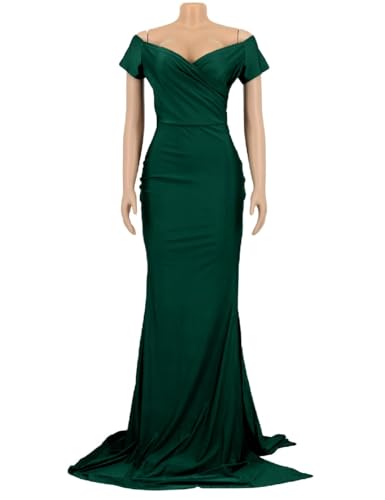 Image of Womens Off Shoulder Sexy V Neck High Split Long Maxi Dress, Formal Cocktail Party Evening Gown Mermaid Dress