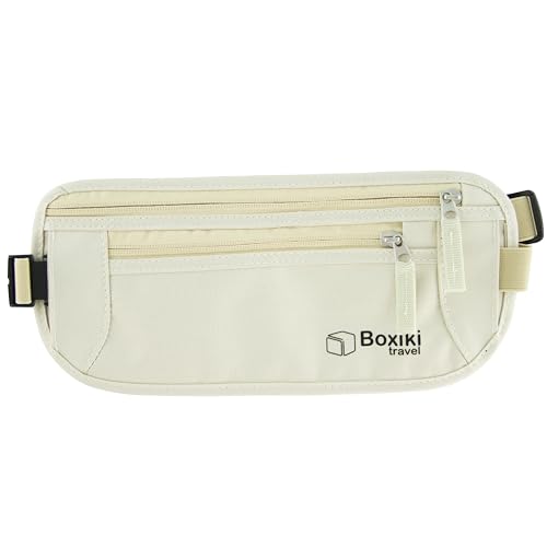 Image of Boxiki Travel Beige Money Belt with RFID Sleeves Set - Secure Travel Pouch and RFID Card Holder to Protect Cash, Credit Cards and Travel Documents for Men and Women
