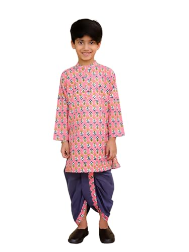Image of The Mom Store Baby /Kids Boys Dhoti Kurta Set | Dhoti and Kurta | 100% Cotton | Comfortable | Ethnic | Festive Look | Block Prints | Colored Dhoti | Blue