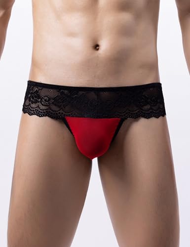 Mens Sissy G String Thong Underwear Panties Sexy Lace Low Rise T-back Underpants Bikini Cheeky for Men M-2XL2