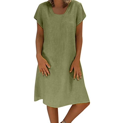 Leinenkleid Damen Sommer - Sommerkleid Damen Knielang -T Shirt Kleid Damen...
