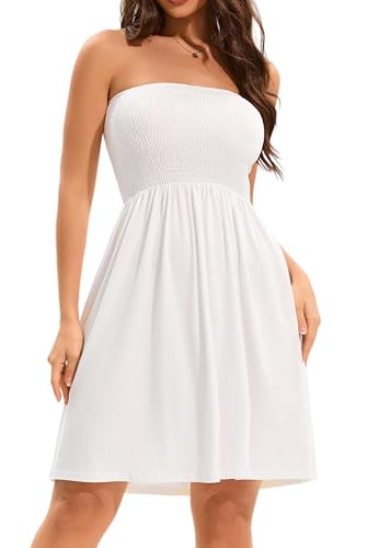 Image of elescat Summer Dresses for Women 2026 Strapless Casual Beach Cover Ups Tube Top Sundress