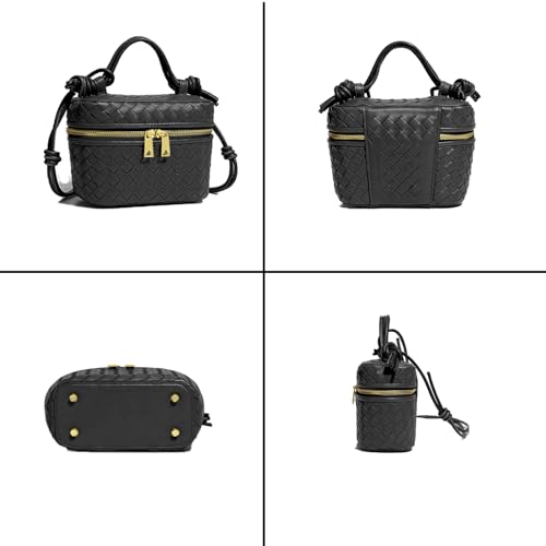 Woven Crossbody Bag for Women Small Top-Handle Pouch Purse Square Box Shoulder Handbag with Adjustable Strap3