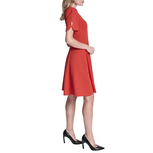 Image of DKNY Women's Button Short Sleeve Fit and Flare Dress