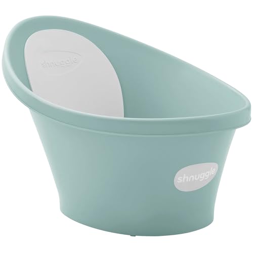 Image of Shnuggle Newborn Baby Bath | Built in Support Bump and Soft Backrest | Suitable from Newborn | Bath Seat Support Includes Plug | Eucalyptus Green