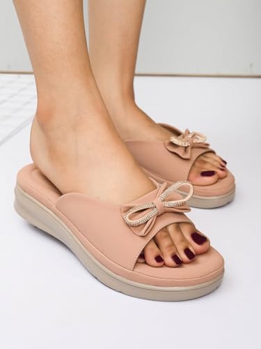 Image of XE Looks Bow Embellished Design | Quilted Cushioned Footbed | Stylish & Trendy Slip On Platform Slippers For Girl & Women