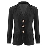 [Yhong] 子供用のウェディングやプロムにぴったりな、ボーイズ用のベルベット製のスーツ ブレイザー ボタン付き スリムフィットのフォーマルなスポーツコート タキシード ジャケット 黒 7-8歳