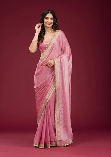 Image of Women's And Girl's Heavy Sequins Work Georgette Saree with Blouse (Wedding-Sequins-Party-Saree)