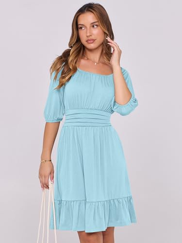 Image of ANRABESS Womens Lantern Short Sleeve Square Neck Casual Flowy Mini Dresses 2026 Holiday Summer Spring Beach Vacation Clothes