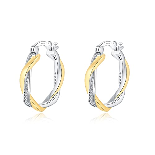 HEEYA Boucles d’oreilles Argent 925 Femme Hypoallergénique Créoles Plaqué or 18 Carats Avec 5A Zircon Cubique Rose dorée 20mm