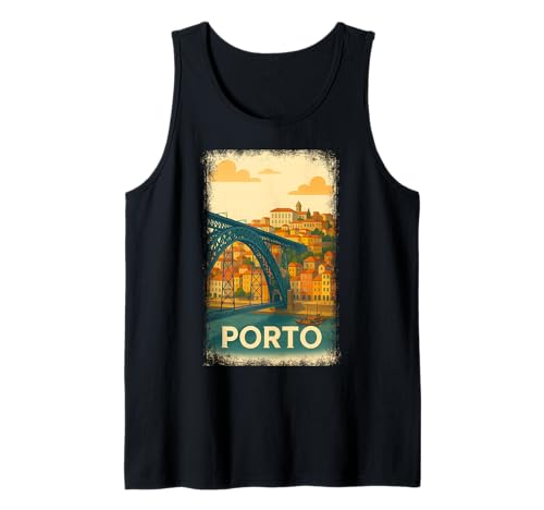 Porto Portugal Vintage Viaje Póster Puente Río Paisaje Urbano Camiseta sin Mangas