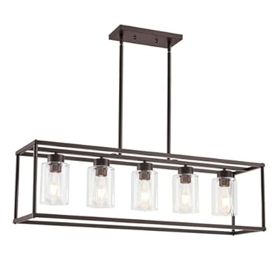 HCCZ 5 Light Oil Rubbed Bronze Dining Room Light Fixture Modern Farmhouse Chandelier Over Table Rectangle Kitchen Island Pendant Lighting Linear Chandelier Living Room Hanging Light Adjustable Height
