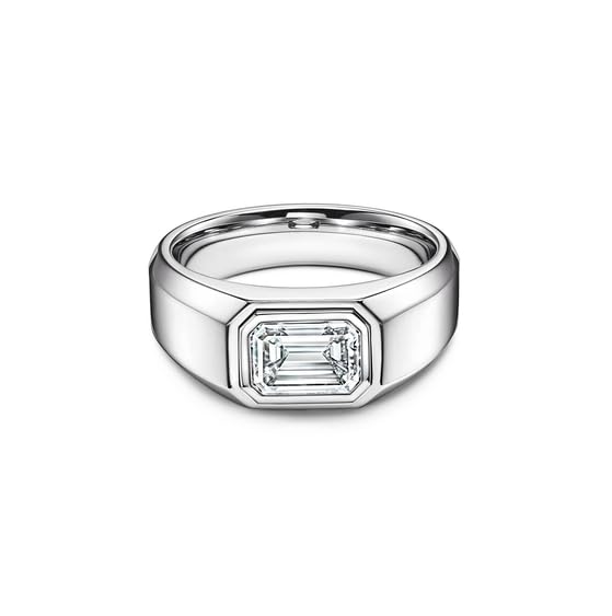 Image of Emerald Cut Moissanite White Gold Ring for Men Brilliant Top A1 Clarity मोइसानाइट स्टोन Real Diamond Moissanite Stone Original Certified हीरे की अंगूठी असली Mojonight Gemstone Ring