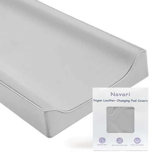 Image of Vegan Leather Changing Pad Cover - 31"X 16" - Waterproof Wipeable, Extra Thick & Portable & Non-Slip Diaper Mat - Fits Standard Changing Tables for Baby Boy Girl (Gray) (NO Pad Included)