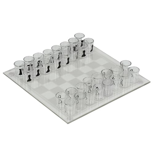 Juego de ajedrez de Vaso de chupito Transparente, Tablero de ajedrez de Vidrio de 10x10 Pulgadas con 32 Piezas de Tazas, Juego de chupitos para Beber, Juegos Divertidos para Adultos, Tablero para