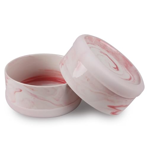 Hundenapf Keramik 2er Set (Pink / 850 ml) Napf für Kleine und Grosse Hunde - Modern rutschfeste Unterseite - Spülmaschinengeeignet - Futternapf