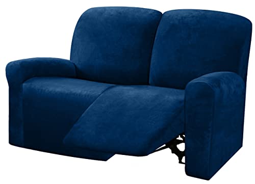 ULTICOR Reclining Love Seat Slipcover, 48" - 65" L, 6-Piece Velvet Stretch Loveseat Recliner Cover, 2 Seat Reclining Sofa Cover, Thick, Soft, Washable, Navy