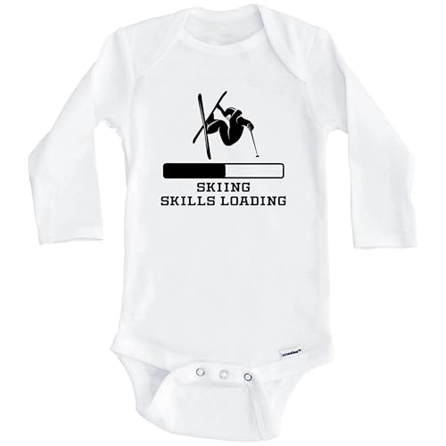 Image of Skiing Skills Loading Funny Skier Humor One Piece Baby Bodysuit (Long Sleeve)