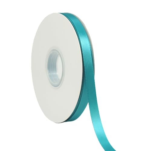 Turquoise Blue Ribbon 3/8 Inch x 50 Yards Satin Ribbon Continuous Single Face for Crafts Gift Wrapping Floral Bouquet Weddings and Decorations with Spool