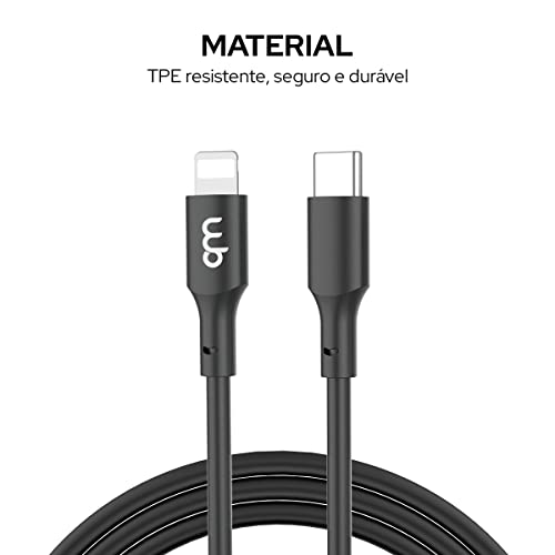 WB Cabo USB-C e Ligthning 1 metro 27W Preto nylon trançado compatível com Apple