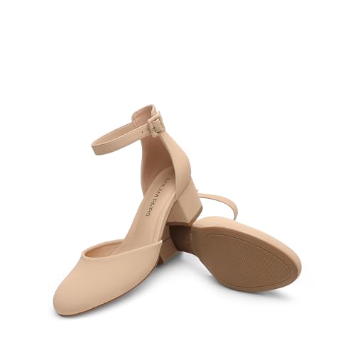 Image of DREAM PAIRS Women's Round Toe Low Block Heel Pumps | Closed Toe Ankle Strap Chunky Heel Pumps Dress Shoes Wedding Office Party Dressy Shoes for Women