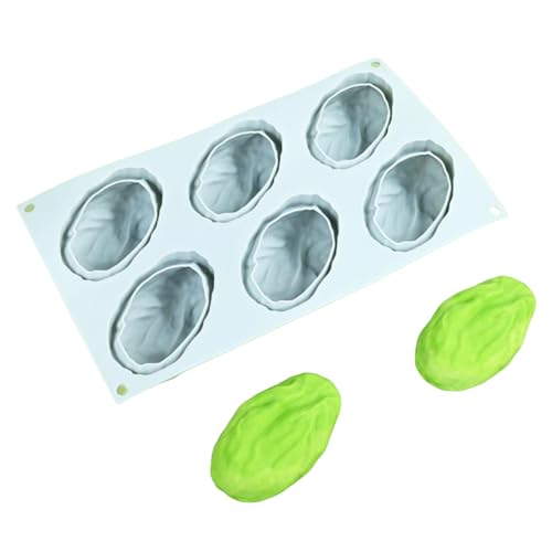 Molde de silicona de pistacho con 6 cavidades, molde de postre antiadherente de grado alimenticio de 11.7 pulgadas para hornear, mousse, gelatina y pasteles, sin BPA, flexible para horno, congelador