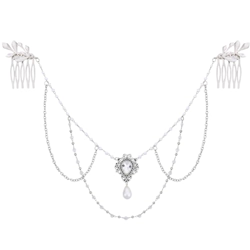 Accesorio para cabello boda peine de perlas plateado miniatura 7