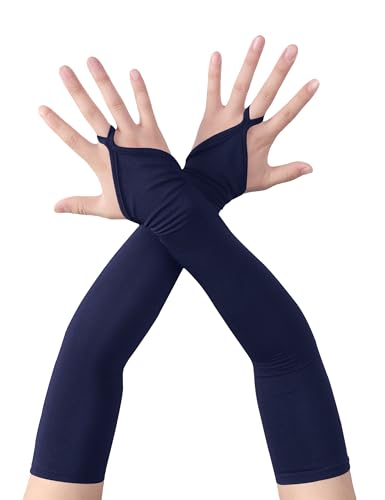 Islis Stretchy Spandex Fingerless Gloves - Elegant Elbow-Length Vintage Gloves for Gatsby Opera Prom Pageants Halloween (Navy One Size)
