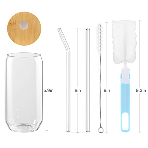 Ylxiaof Can Shaped Glass Cups With Glass Straw And Bamboo Lids 6Pcs Set,16Oz Cute Drinking Glasses,Suitable For Tumbler,Iced Coffee,Beer,Cocktail,Whiskey,Tea,Wine,Water,Soda,Coke.gift-2 Brushes. #TOP5