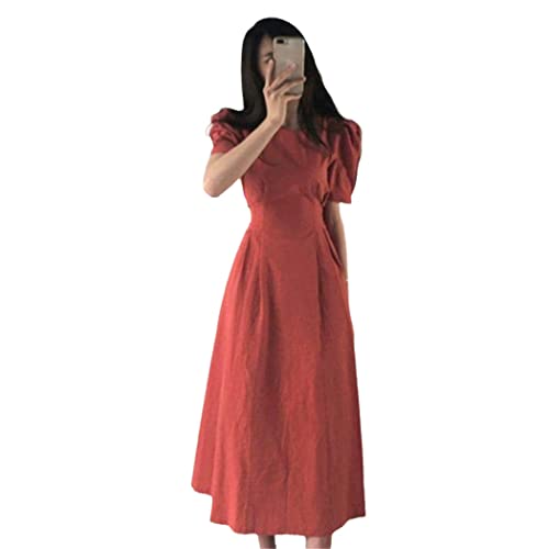 Robe longue d'été en coton mélangé rouge avec nœud papillon vêtement respirant taille S