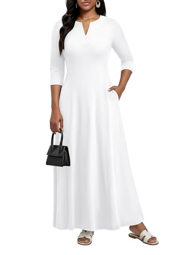 Image of MarryUP Women's V-Neck 3 /4 Sleeve Elegant Maxi Dress with Pockets Church Dresses 2026