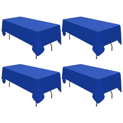 LYAFS Paquet de 4 nappes rectangulaires,153x260cm Nappe Bleu Royal en Polyester pour Tables rectangulaires de 6 Pieds, résistantes aux Taches et aux Plis pour Mariage, Restaurant, fête, Banquet