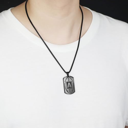 Initial A-Z Dog Tag Necklace for Men - Football Charm Pendant, Stainless Steel Chain 22+2 Inches, Personalized Sports Athletes Jewelry Gift4