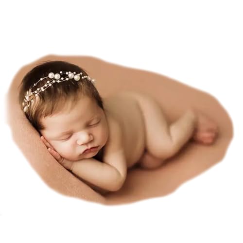 Image of Ederafoto Newborn Photography Props Baby Photoshoots Pearl Headbands Girl Photo Posing Tieback (H Ivory)