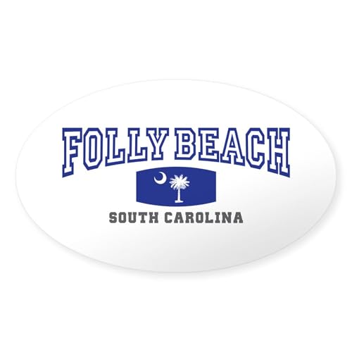 CafePress Folly Beach South Carolina, SC, Palmetto State Fla Oval Bumper Sticker, Euro Oval Car Decal