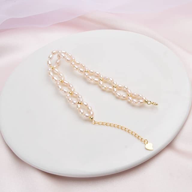Pulsera De Plata De Ley 925 con Perlas Naturales para Mujer, Joyería Hecha A Mano con Perlas De Agua Dulce De 3-4mm