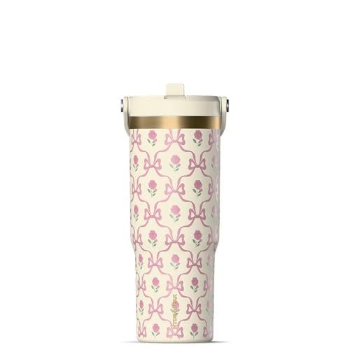 Hydrapeak Nomad 32 oz Fun Sticker Prints Tumbler with Handle and Straw Lid, Leakproof, Double Insulated, 32oz Cup Stainless Steel (Roses and Bows)