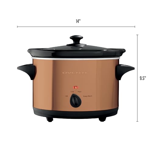 Image of OVENTE 4-Quart Electric Slow Cooker with 3 Temperature Setting, Removable Ceramic Pot, Dishwasher Safe Glass Lid, Stainless Steel Body, Ideal for Entrees, Soups, Sauces, Stews & Dips, Copper SLO40ACO
