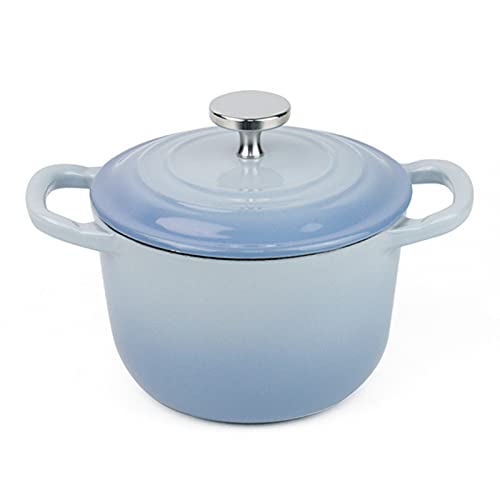 Olla De Hierro Fundido Esmaltado, Redondo Antiadherente Horno Holandés Con Tapa, Mini Cacerolas De Cocina Para Placas De Inducción Eléctricas Y De Gas,Blue-16cm Cover