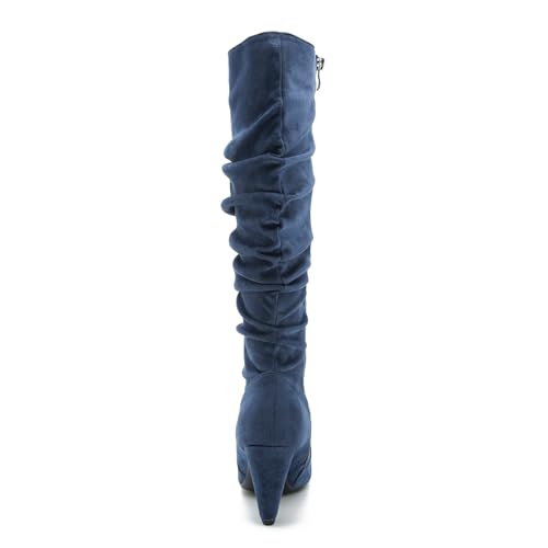 Heiyom HY-BT-5261-2-ROYAL BLUE SUEDE-41-FBA Women'S Knee High Boots Pointed Toe Sexy Kitten Cone Heel Slouchy Boots Side Zipper Pleated Leather Tall Boots Royal Blue Suede-41 thumb #5