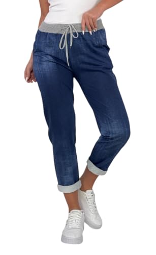 Mississhop 287 Damen Hose Cargohose Blumen Sweatpants Jogginghose Baumwolle Freizeithose Boyfriend Jeans Dunkel Model 27